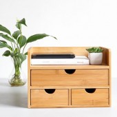 100% natural bamboo desk organizer with 3 drawers